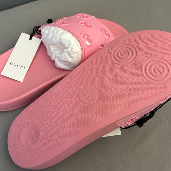 NWT Gucci GG pattern rubber sandals women's Pink 573922 size36 US6 - Picture 9 of 16